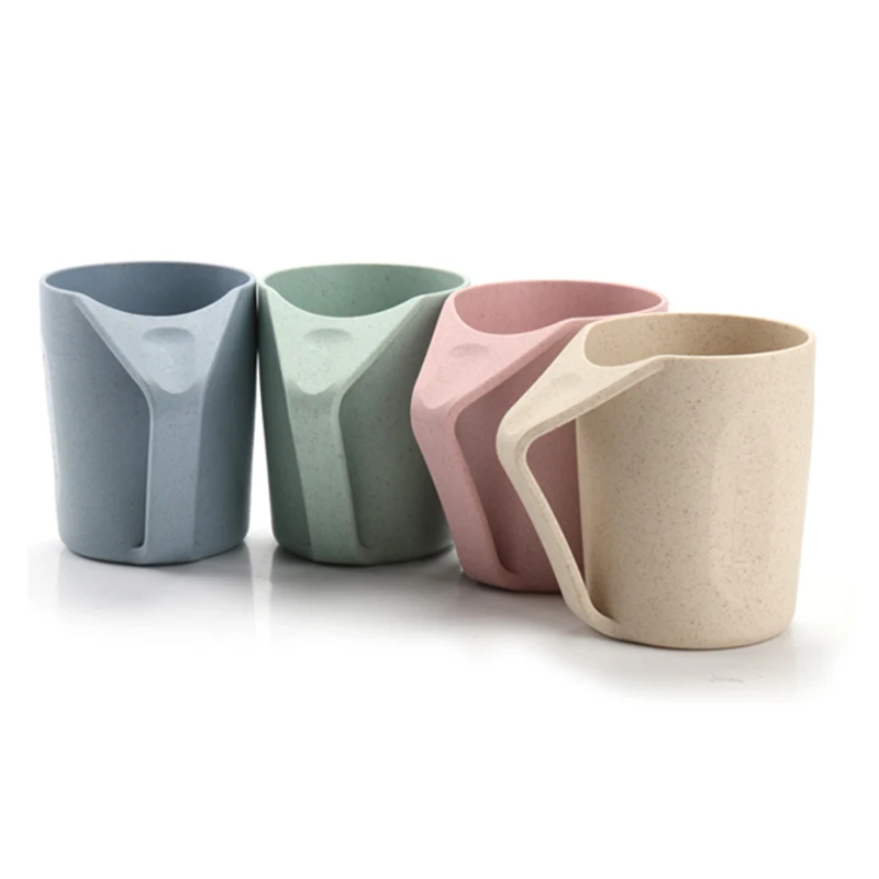 

In Stock Wholesale Eco-friendly 400ML Reusable Plastic Mug Wheat Straw Coffee Cups With Handle, Blue, green, pink, beige