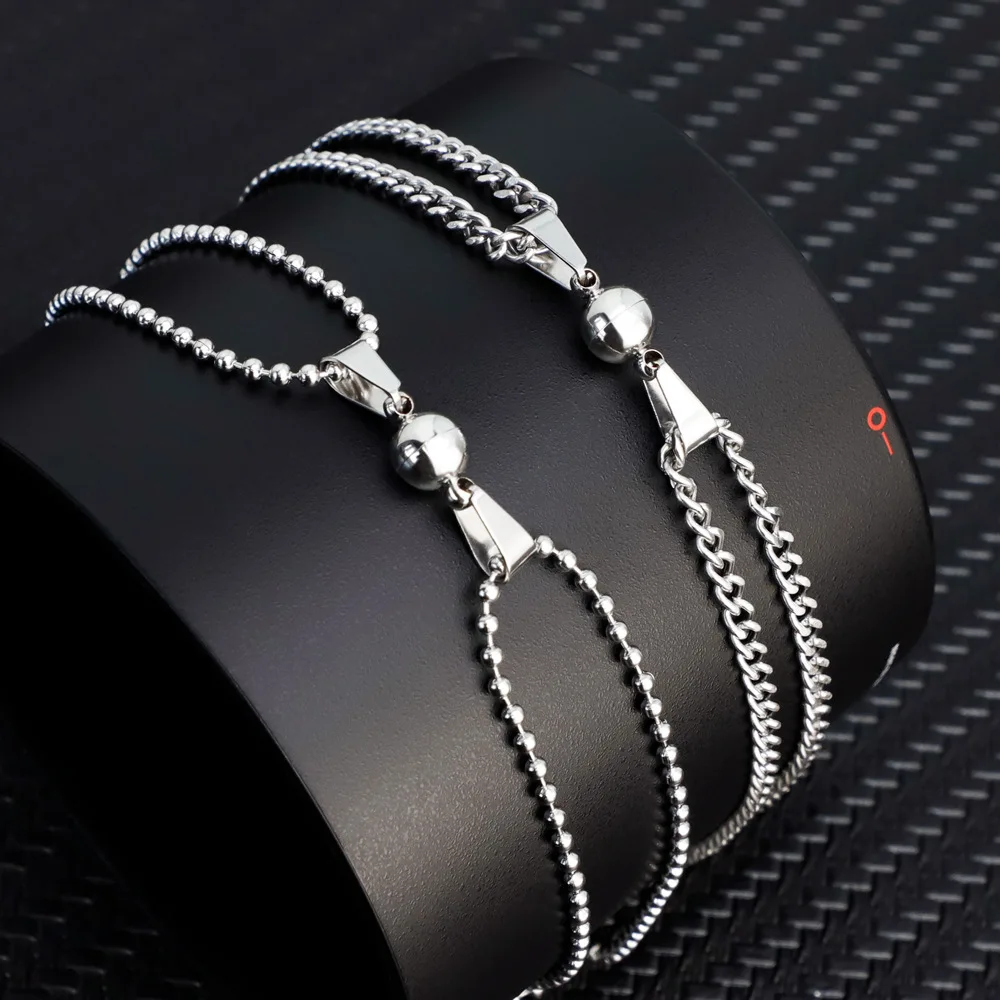 

Fashion stainless steel magnetic attraction cuban link chain couple necklace