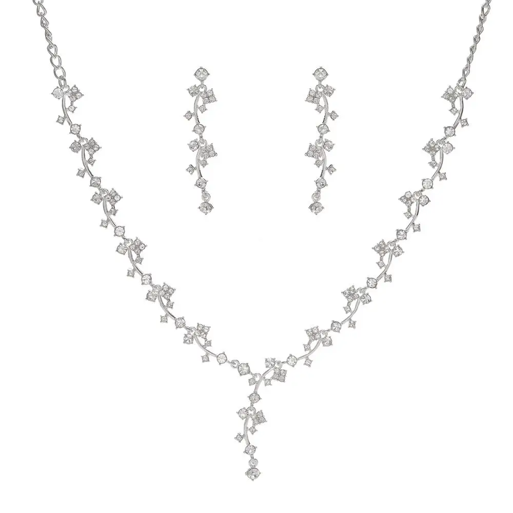 

New Necklace Pendant Earrings Rhinestones jewelry set for Bridal Wedding Party, Sliver