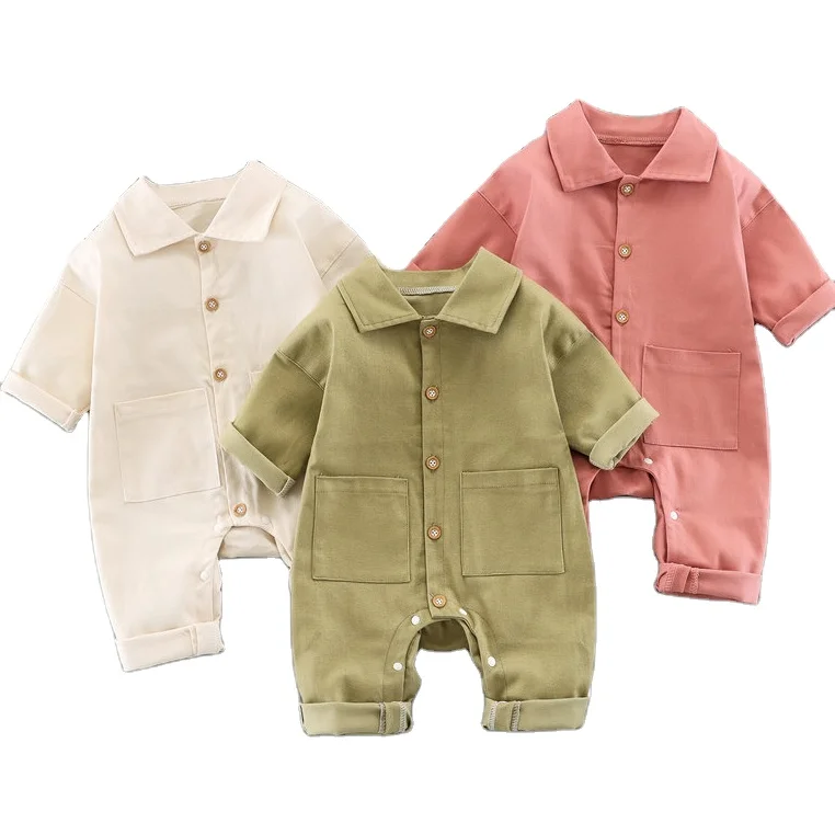 

Roll Neck Short Sleeve Organic Cotton Children Blazer Single Button Brown Cotton Boys Cotton Baby jumpsuit, Color