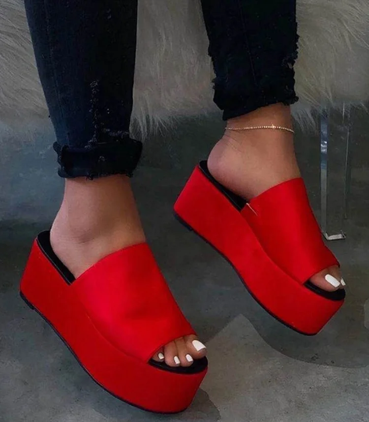 

2021 Ins Hot Platform Slip-On Platform Flip Flop Summer Compound Slippers Thick Bottom Open Toe Sandals, Black,red, army green,leopard