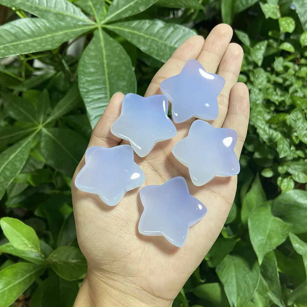 

Wholesale 20mm Blue Chalcedony Stars natural Crystal gemstone blue agate stone jade jasper healing Stars carving, Natural blue