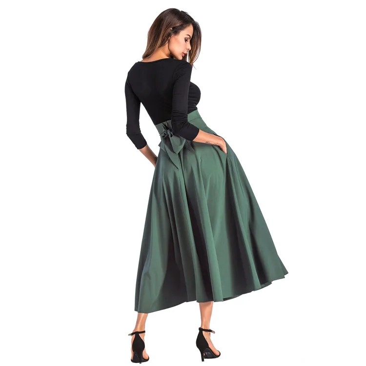 

Women Clothing Dress Pleated Chiffon Solid Color Polyester High-waisted A Line Plus Size Women's Skirts, Shown