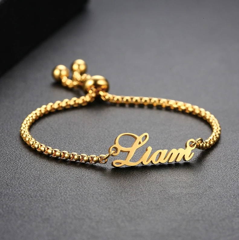 

Adjustable Length Custom Name Bracelet Stainless Steel Slider Chain Bracelet