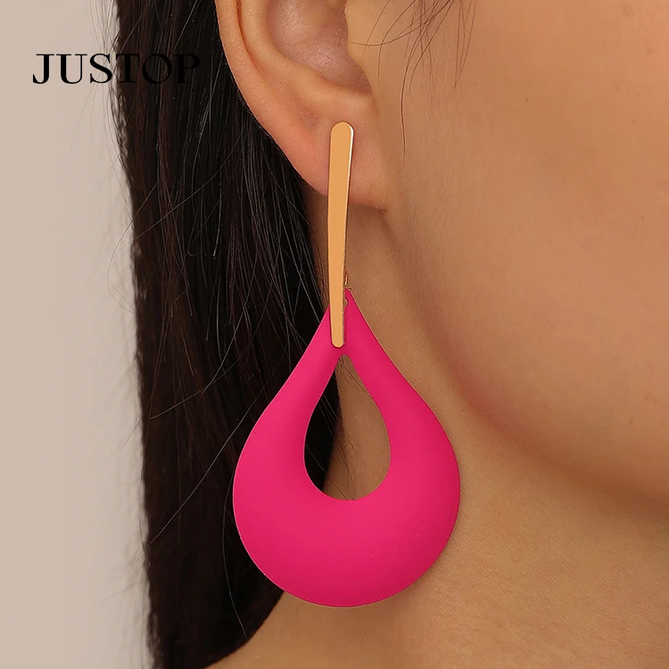 

European And American New Big Earrings Personalized Metal Baking Paint Water Drop Hollowed Out Female Earrings Jewellery Jewelry
