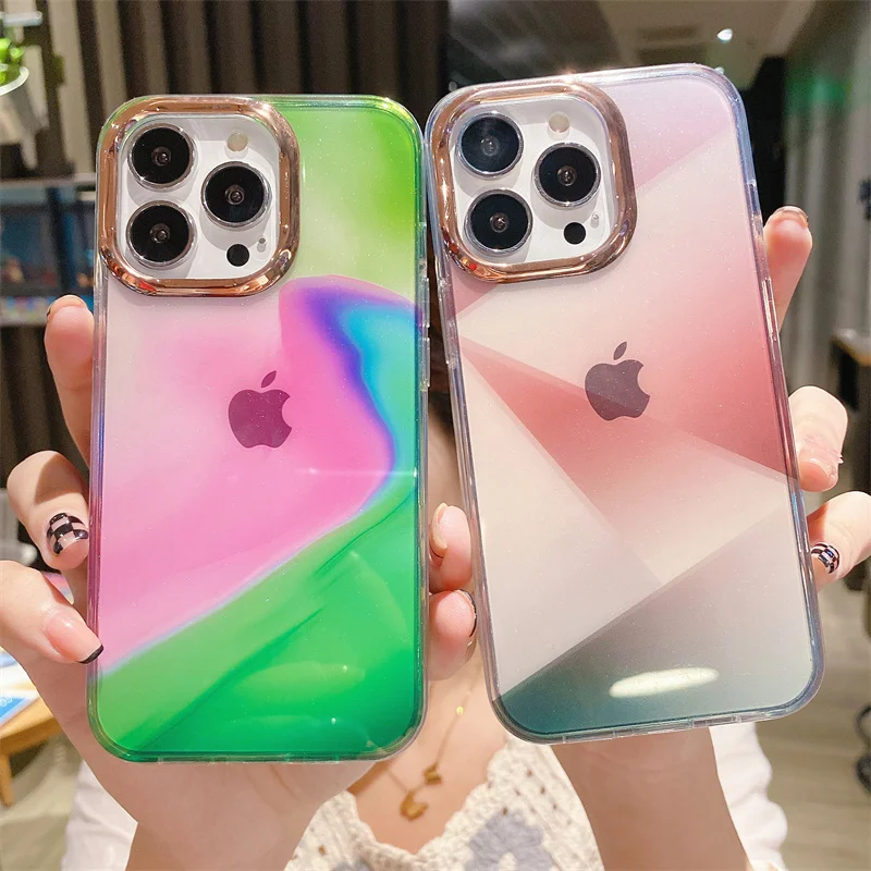 

Ready to Ship Anti-scratch TPU Transparent Cover Glitter Blooming Gradient Color Phone Case for iPhone 12 13 mini pro max