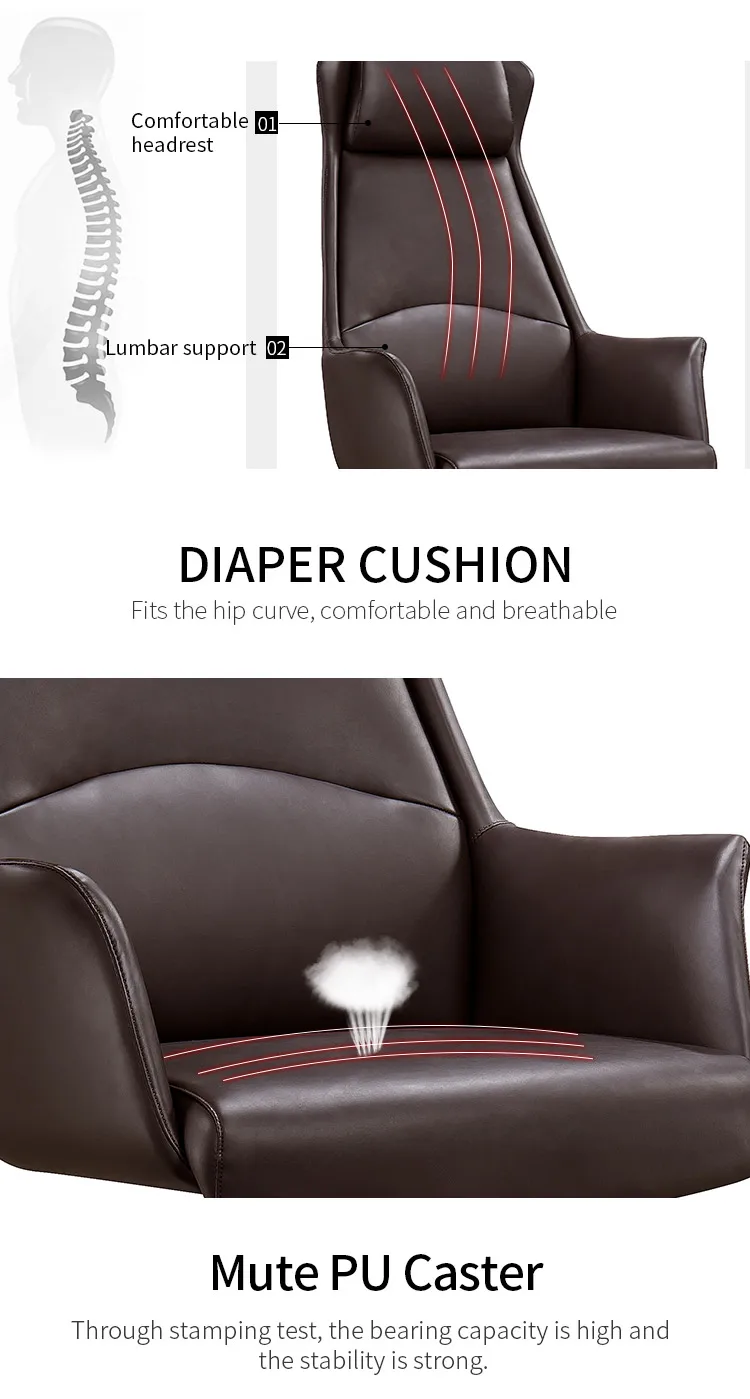 Ergonomic Executive High Grade Leather Office Chair Soft Comfortable Chairs Recliner