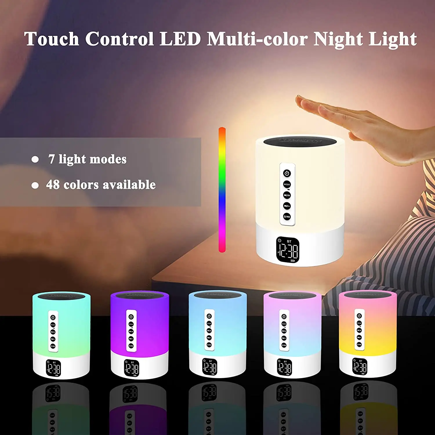 

MUSKY DY29S Smart RGB Bedside Led Night Light with Touch Lamp Portable Speaker Digital Alarm Clock with Speaker