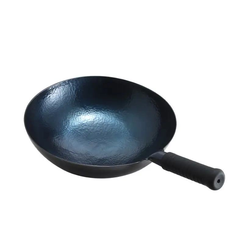 

Superior Quality Hand Hammered Carbon Steel Wok Pan, Traditional Chinese Japanese Woks, Silver/blue