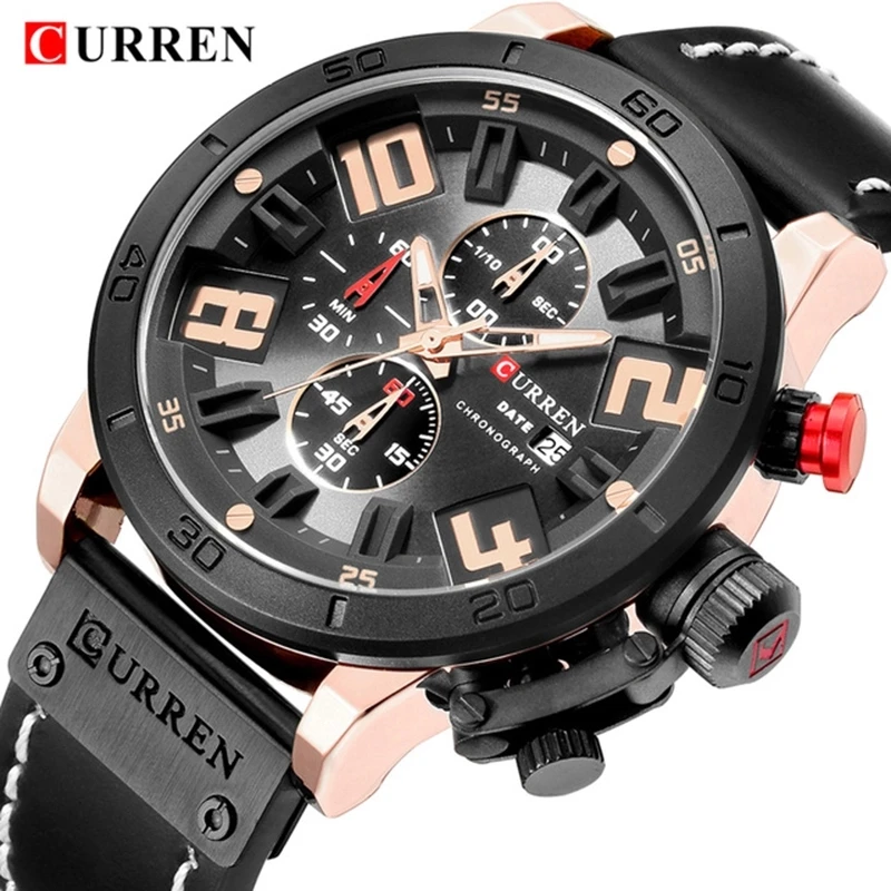 Curren 8312   leather strap stainless steel back Japan movt mens unique Casual Men Watch