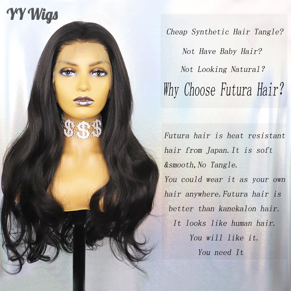 

Wholesale Natural Black Body Wave Futura Full Lace Synthetic Wig for Women 22 Inch
