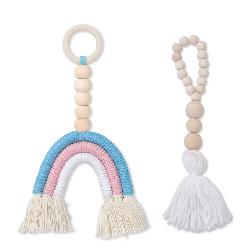 

2pcs Kids Room decor Hand woven Cotton Cord Rainbow Tassel Garland Pendant Wall Hanging Decoration, 36 colors