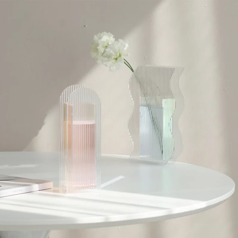 

Nordic INS designer acrylic geometric vase creative art corrugated device hydroponic flower arrangement decoration