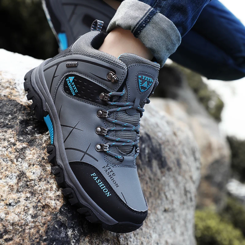 Men's Boots Winter Waterproof Leather Outdoor Hiking Shoes Plus Size ...
