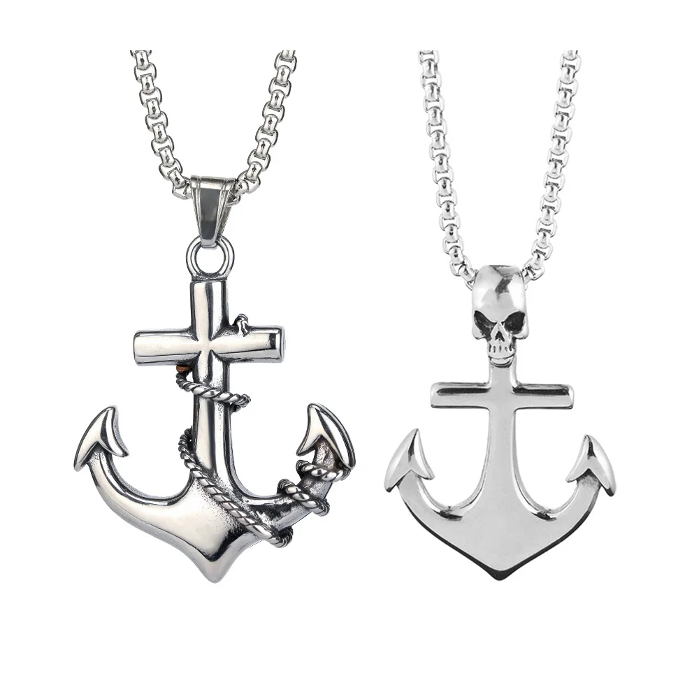 

Energinox Latest Mens Stainless Steel Skeleton cross anchor Pendant Necklace