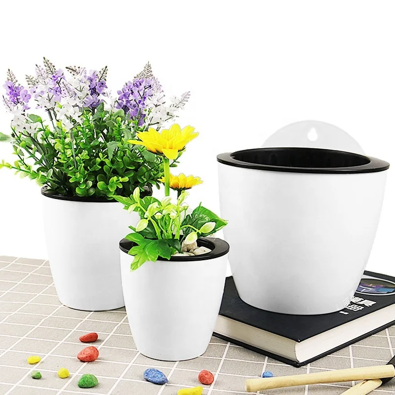 

Self Watering Planter African Violet Pots Plastic White Flower Plant Pot with Wick Rope for All House Plants, White, purple, blue, pink, green,yellow