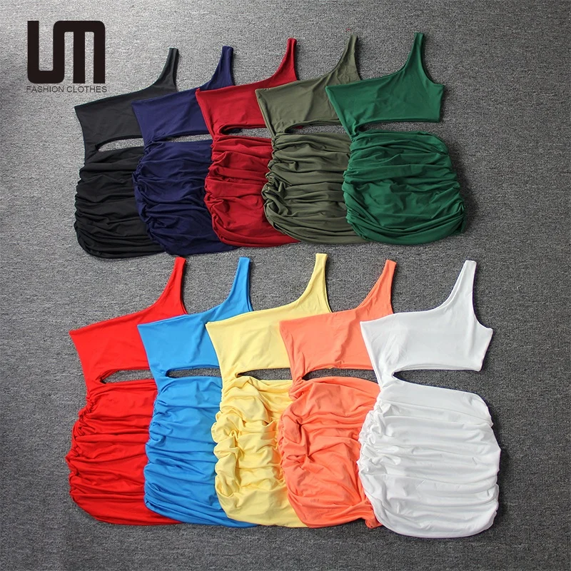 

Liu Ming Fall Women Sexy Party Club One Shoulder Sleeveless Print Bandage Ruched Mini Dress