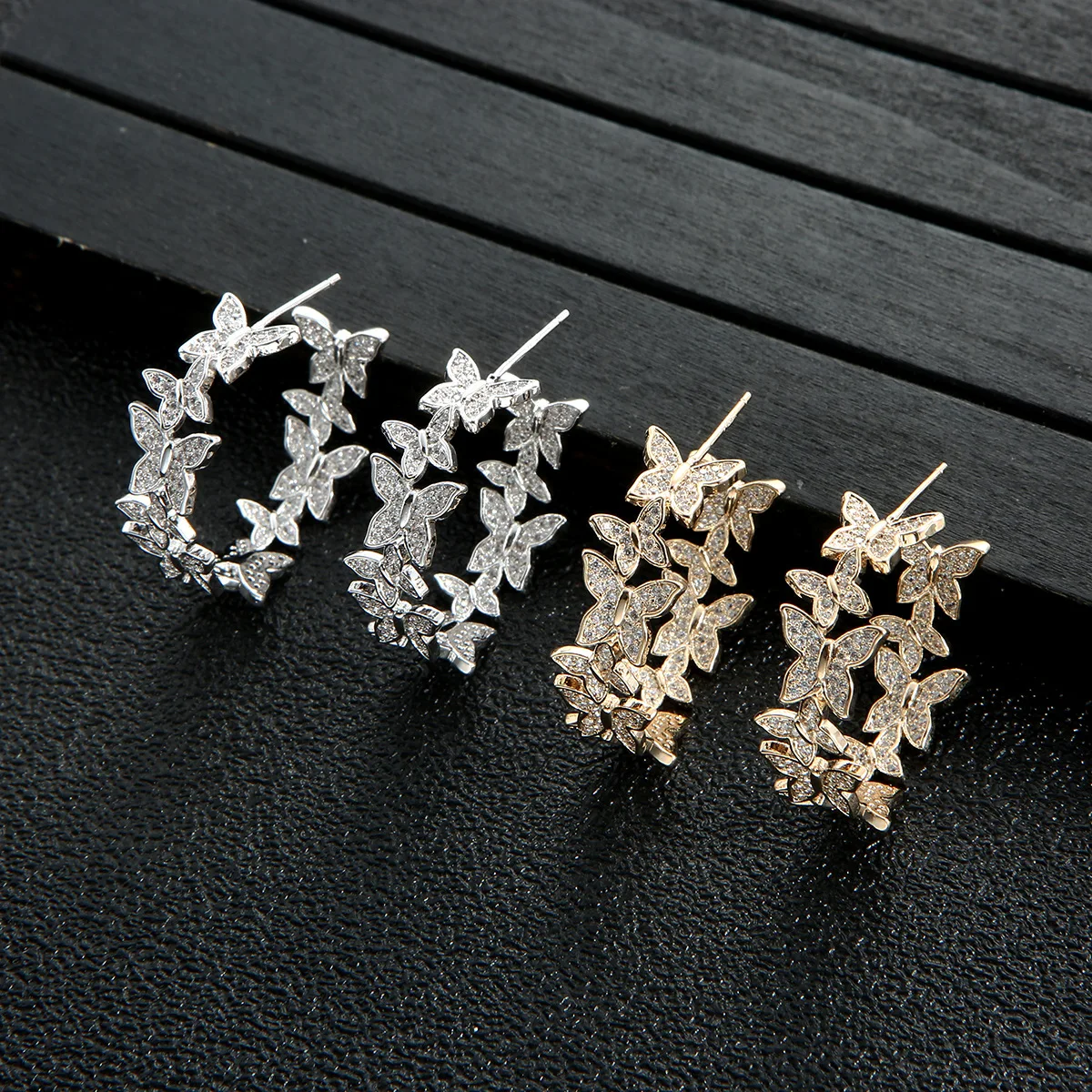 

Luxury Butterfly Hoop Earring For Women Wedding Geometry Full Mirco Cubic Zircon Gold Plated Earrings
