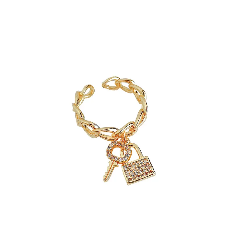 

Fashion personality key lock zircon ring female creative ring