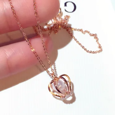 

Korean Real Gold Plated Crown Necklace Natural Freshwater Pearl Pendant Necklace, Picture color