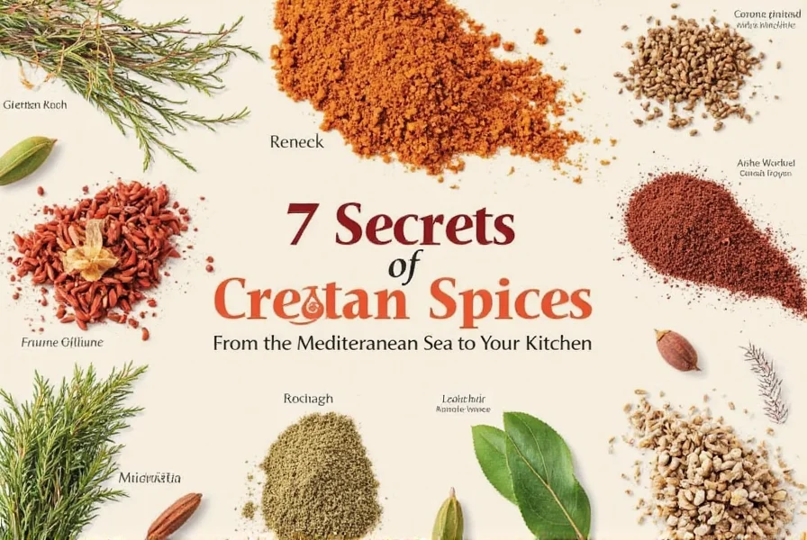 Assorted Cretan spices arranged beautifully on a wooden table