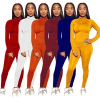

C91265 2020 women bodycon two piece sportswear set spring clothing plus size solid color long sleeveless casual women