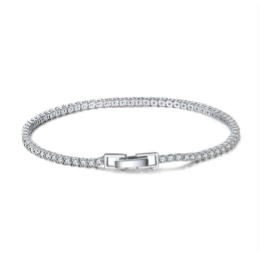 

Customizable White Cubic Zircon Bracelet Round Cut Charm Jewelry 2/3/4mm Women Men 925 Sterling Silver Tennis Bracelets