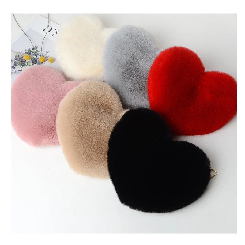 

Fashion Women's Plush Heart Shaped Handbags Cute Faux Fur Crossbody Bags Wallet Purse Chain Shoulder Bag Lady Handbag, Picture