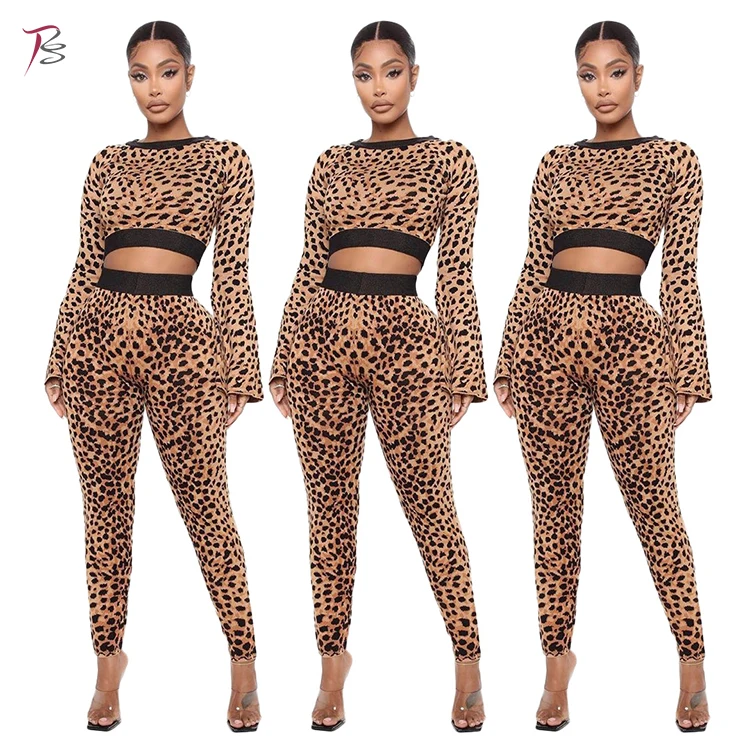 

2020 Autumn winter leopard print women's wear two-piece set sweat suits, 3 colors