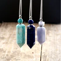

Natural gems stone Essential Oil Diffuser Perfume Bottle Pendant necklace stainless steel jewelry Dropshipping