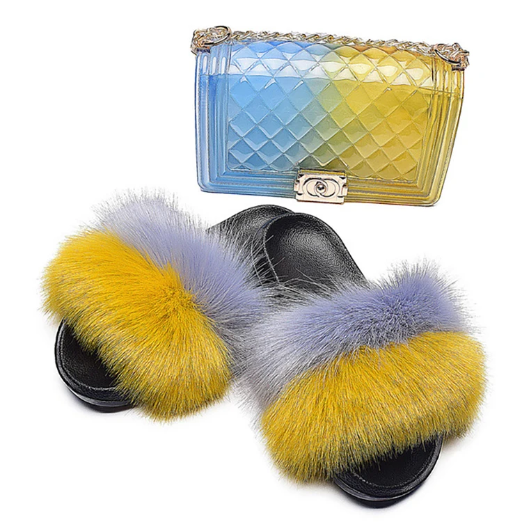 

Wholesale Factory Lady Bags Slippers And Shoes Eva Sole Slippers And Matching Pvc Chain Bag, Customized color