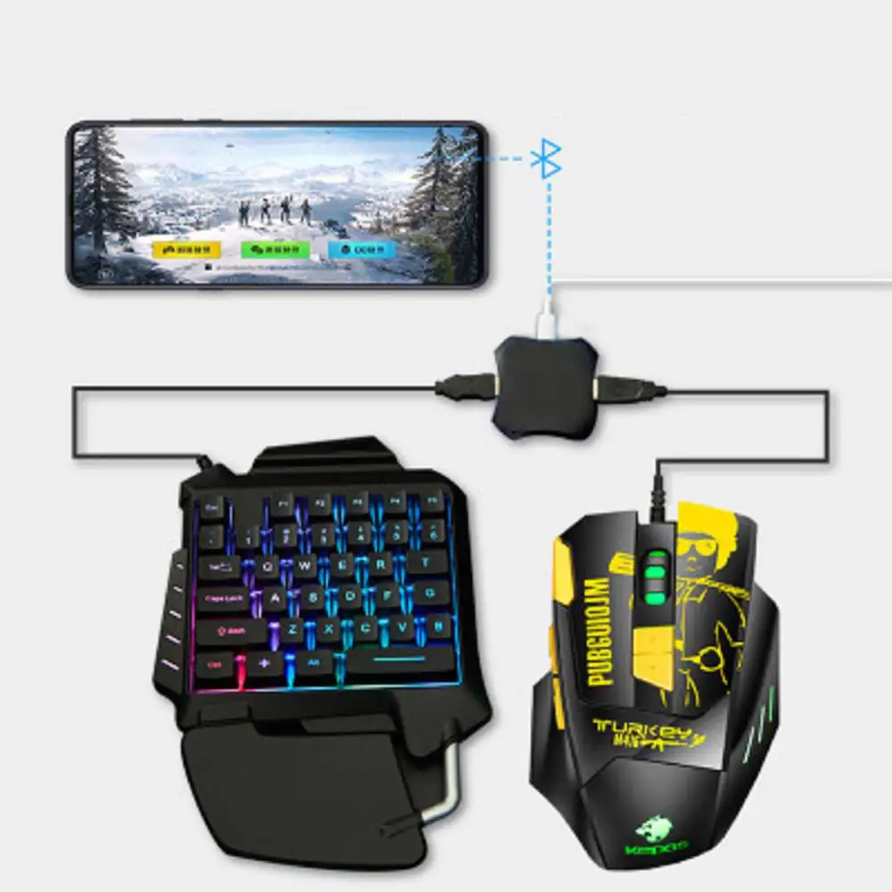 

1set Gaming Keyboard + Mouse + Converter For New Type Eating Chicken Artifact Peace Elite Game Auxiliary Throne Pressure Gun, As picture showed