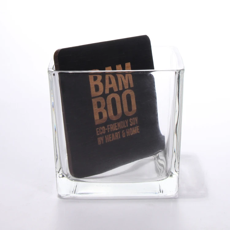 

Custom Logo Frosted Empty Container Wide Mouth Square Glass Candle Jar For Candle Making