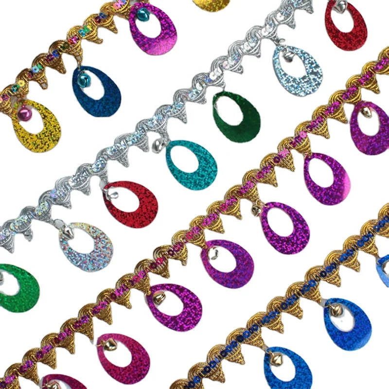 6cm DIY Sewing Handmade Accessories Lace Trimming Gold Braided Sequined Laser Sequins Bell Tassel Textile Trim for Costume Decor