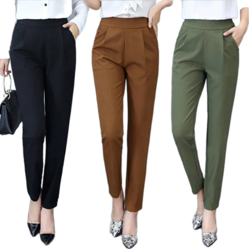

High Waist Autumn Straight Leg Slacks Office Lady Suit Pants Women Casual Trousers, Green, black, caramel
