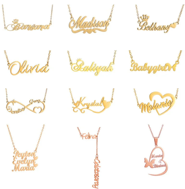 

High quality stainless steel plated color necklace with custom name necklace bracelet 5 piece set exclusive custom