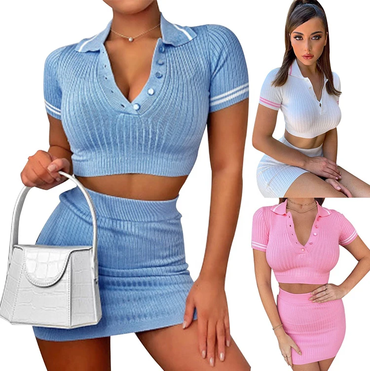 

2021 Fashion Ladies Knitted Casual Tight Top And Skirt Two Piece Set Women Clothing 2 Piece Pants Set Women Plus Size Sweaters