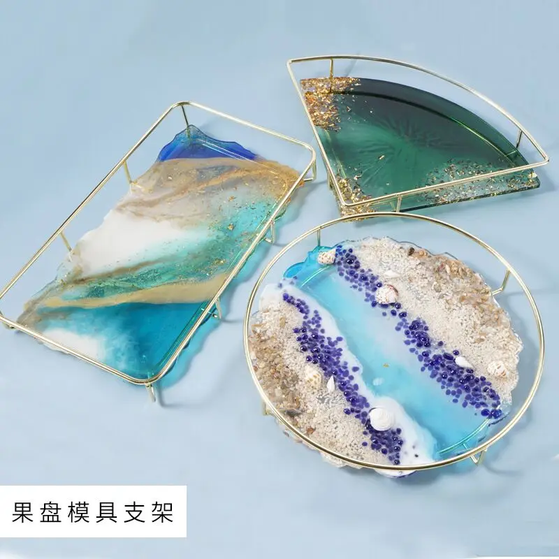 

Agate Platter Mold Epoxy Casting with 4PCS Metal Handles for Making Faux Agate Tray erving Board Coaster Fruit, Customized color