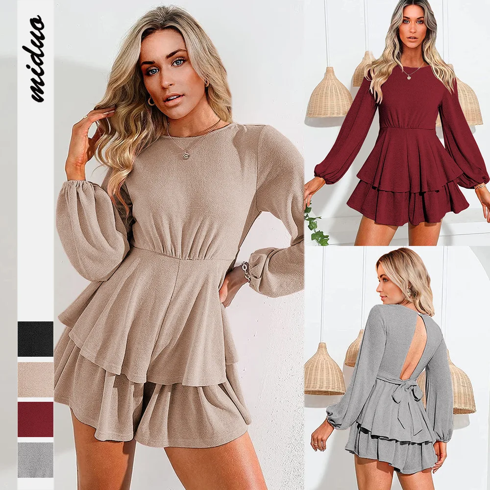 

Club sweater lantern long sleeve open back strappy jumpsuit sexy brand ruffled women's casual skirt party muslim bodycon dresses