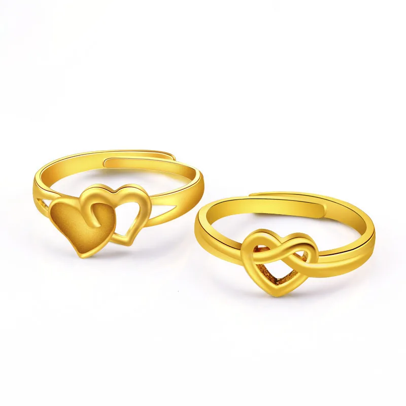 

Dropshipping Fashion Sand Gold Ring Female Adjustable 14K Heart Shape Ring for Women's Wedding Engagement Jewelry New Year Gifts