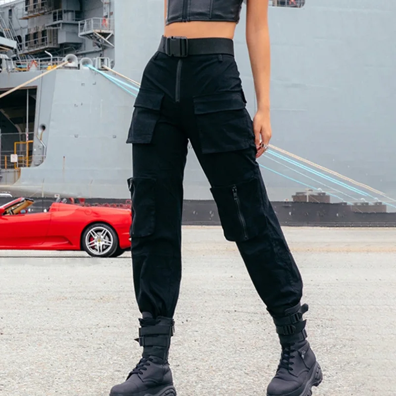 

Hot Style Fashion Slim High Waist Pocket Zipper Casual Ladies Cargo Pants