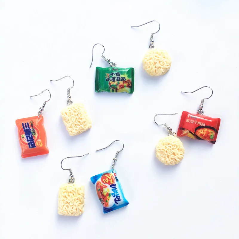 

Funny Personality Instant Noodles Food Earrings for Women Girls Cute Handmade Simulation Resin Earrings Jewelry