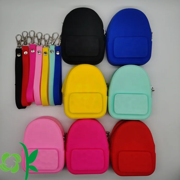 

OKSILICONE Backpack Shape Silicone Coin Purse Mini Change Wallet Jewelry Candy Storage Bag Zip Keychain Pouch, 7 colors/or customized