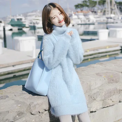 

YSMARKET Women Autumn Winter Long Sleeve Sweater Dress Female Pullover Straight Knitted Korean Clothes Mid Calf Dresses E6003