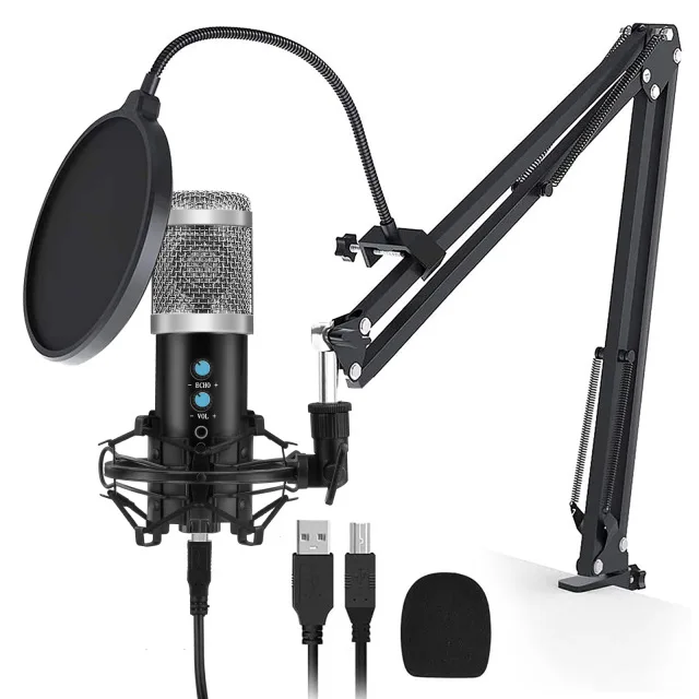 

New Usb Microphone Studio Condenser Professional Cover 3.5mm Cable BM858 For PC With Tripod Shock Mount Stand Mikrofon Karaoke