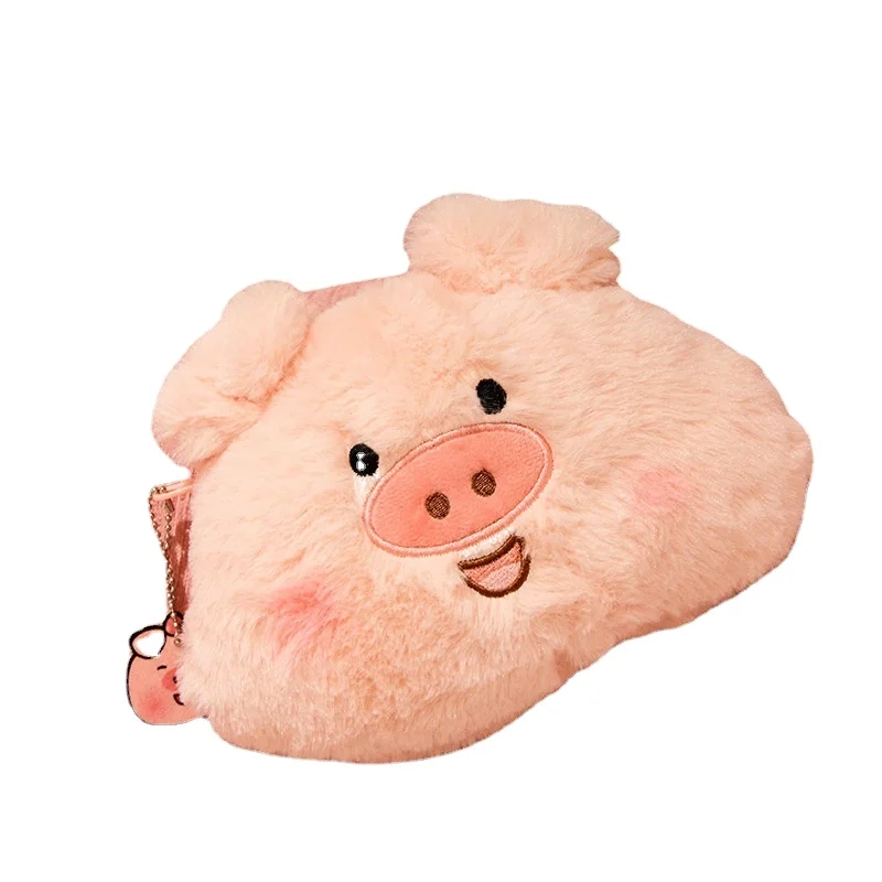 

Free shipping Wholesale pink fluffy plush pig cute cartoon toy mobile phone bag mini messenger bag