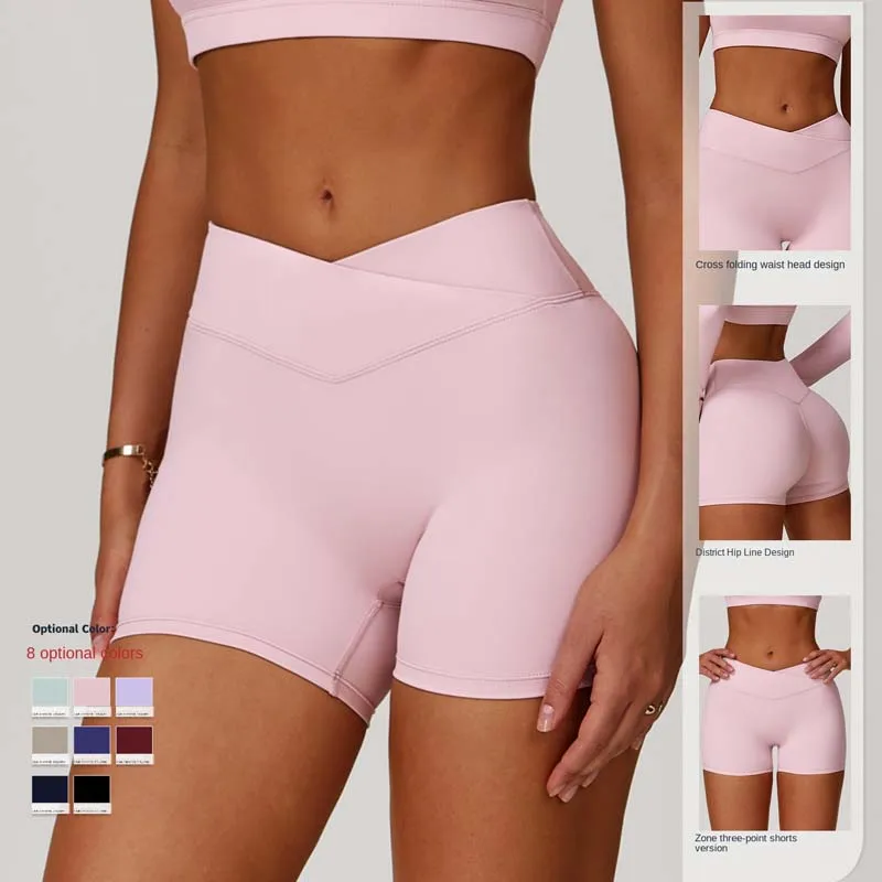 SHINBENE 3" Cross V Waist Exercise Gym Running Yoga Shorts Hidden Butt Scrunch Workout Biker Shorts for Women