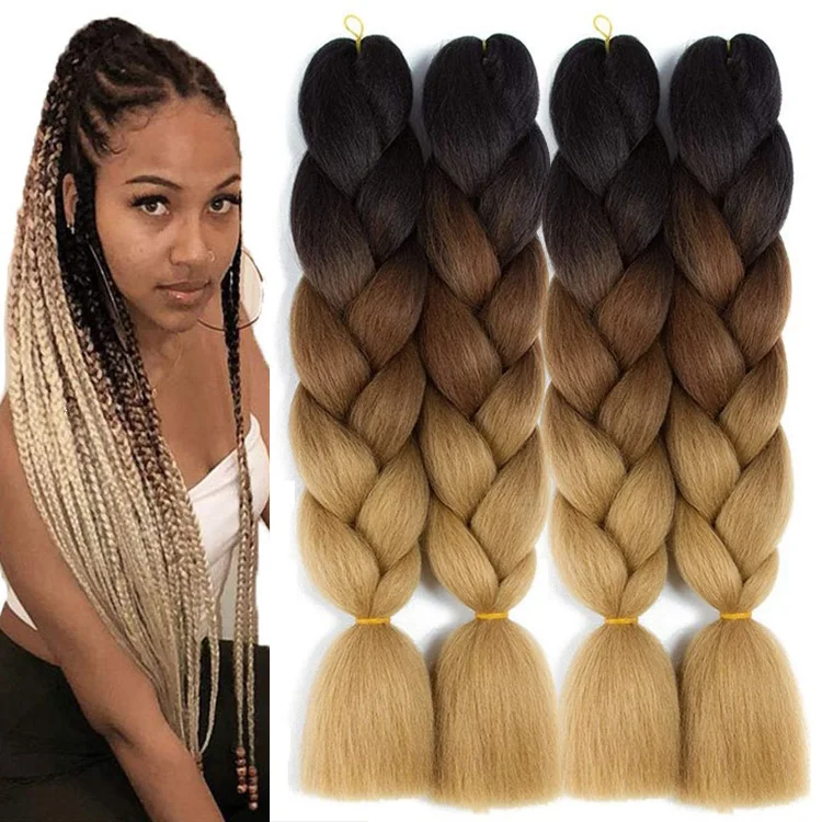 

Jumbo Braiding Hair Extensions 24 Inch 100g Yaki Texture Straight Synthetic Fiber Solid And Ombre Mixed Color Braid Blonde Black, Black brown red pink purple