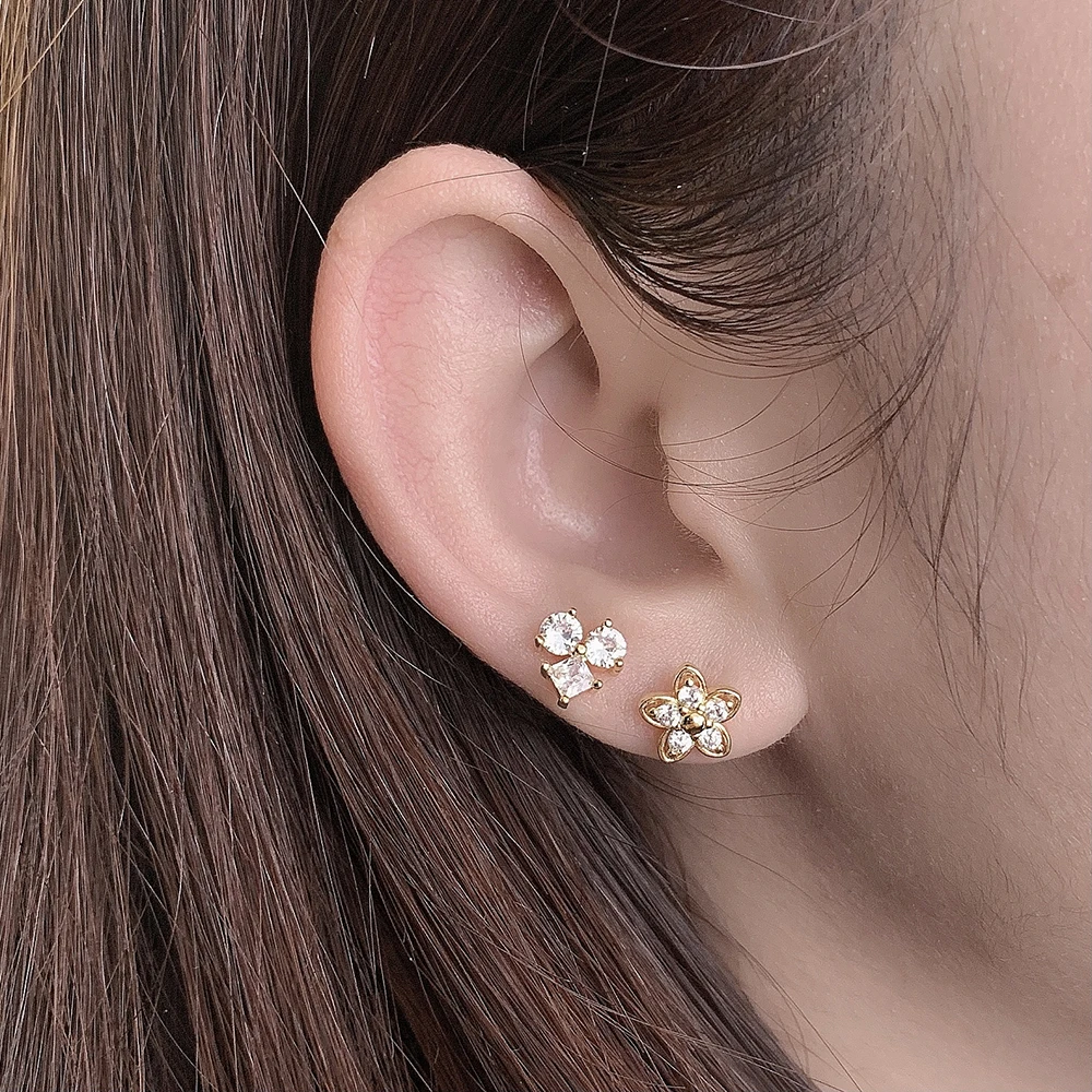 

minimal cubic zircon stud flower earrings