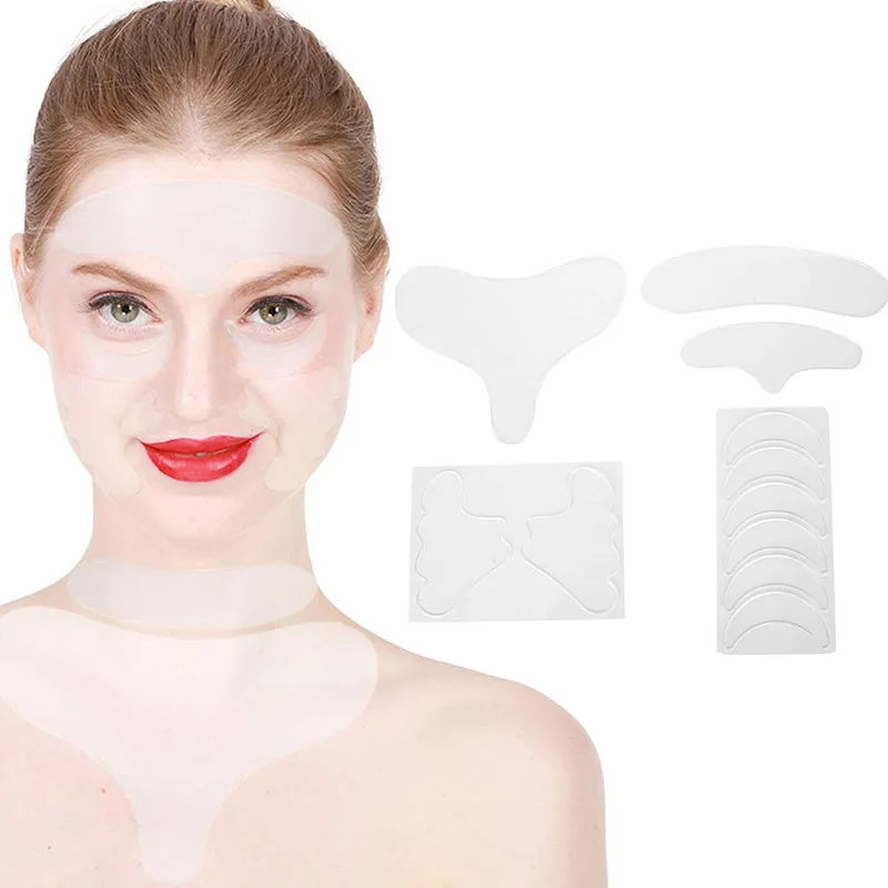 

11 Pieces Reusable Silicone Chest Patch Neck Eye Forehead Set Anti Wrinkle Cleavage Pad for Women Girls, Clear or custom